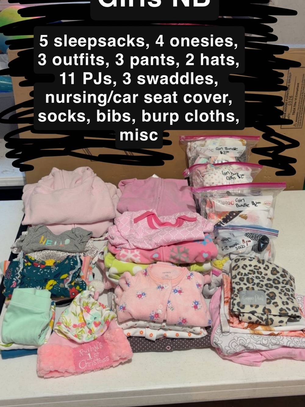 Baby Girl Clothing Bundle - Pink & Pastel Sleepers, Onesies, Hats
